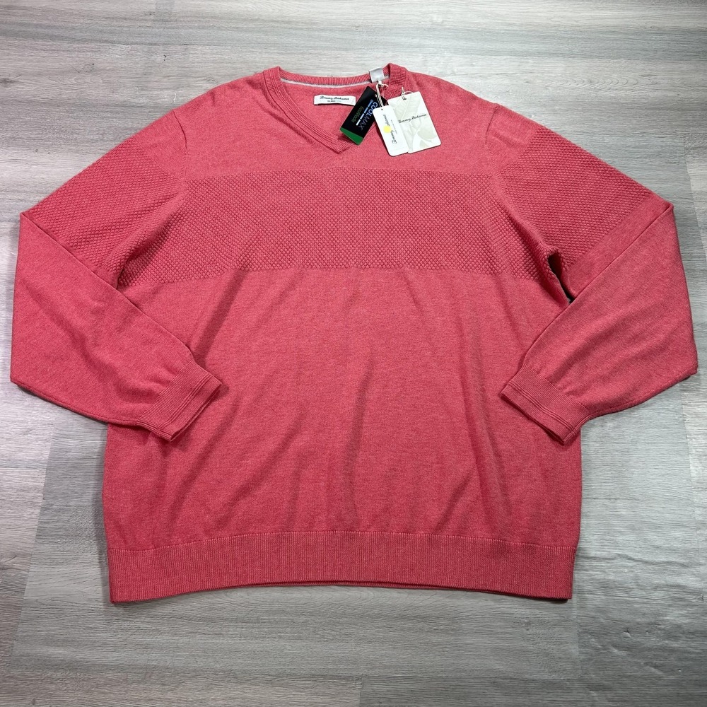 NEW‎ Tommy Bahama Sweater Mens 2XL Pink IslandZone Coolside V Neck Pullover Knit